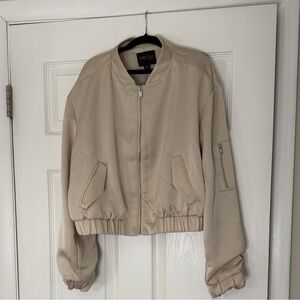 TRUTH Light Beige Cropped Bomber Jacket